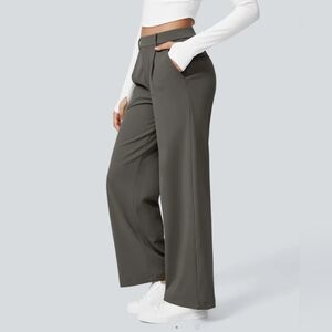 🛍 HALARA High Waisted Plicated Side Pocket Straight Leg Work Pants, Small (R)